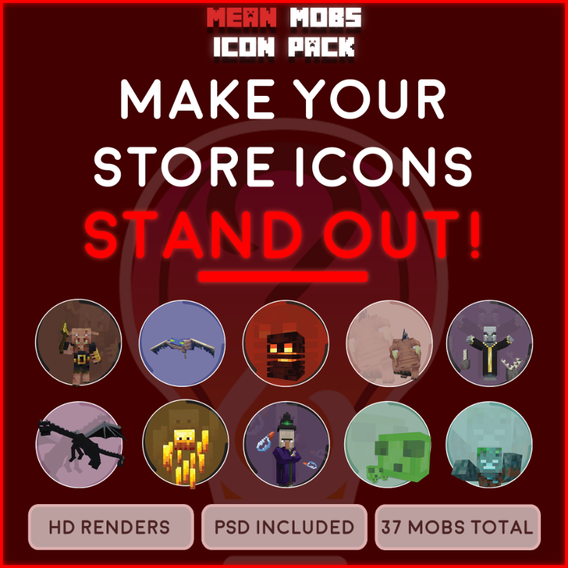 Mean Aggressive Mob Icons Mega Pack | 37 Minecraft Mob Icons