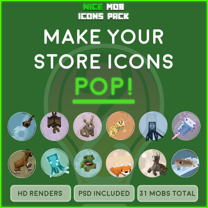 Nice Passive Mob Icons Mega Pack | 31 Minecraft Mob Icons